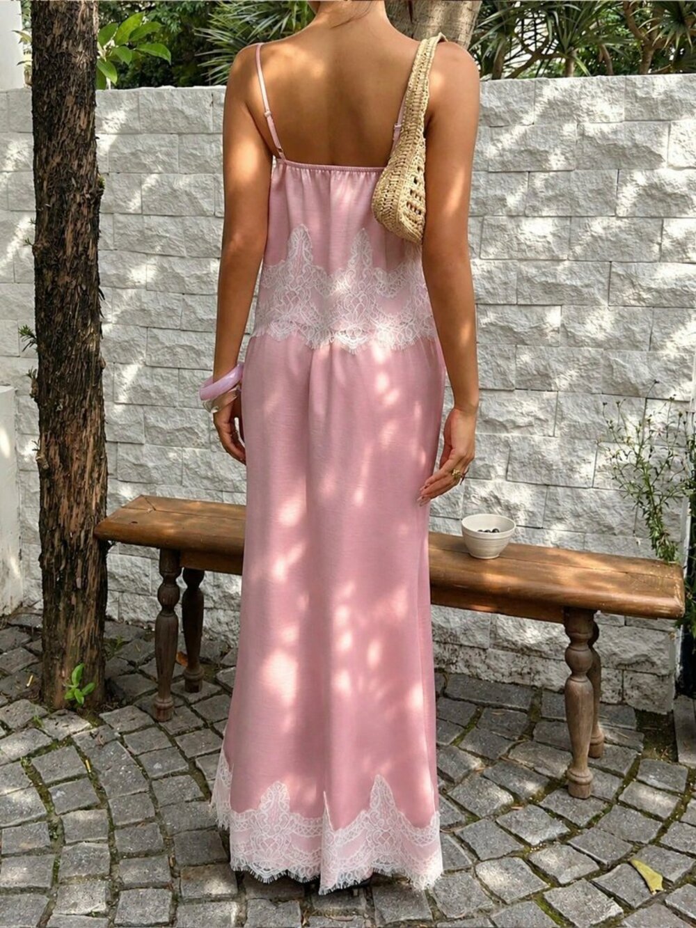 Pink Modest Women's Camisole Top & Lace Maxi Skirt Set - Picture 2 of 7